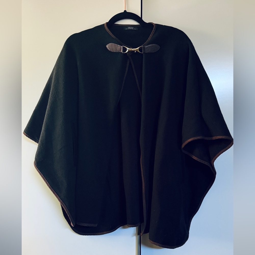 Parfois | Chic Black Cape with Brown Accents and Pockets!